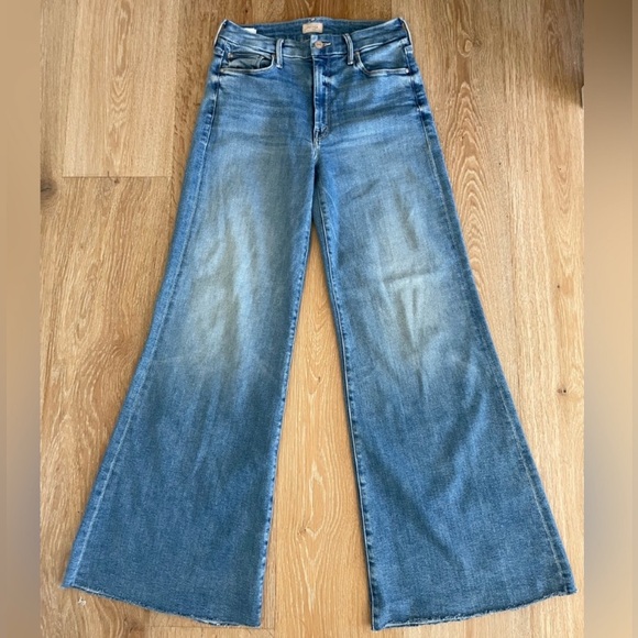 Mother The Roller Fray Wide Leg Jeans Mid Rise Riding Cliffside Size 28 x 31” - Picture 9 of 10